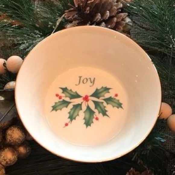 NEW LENOX Ceramic Candy Dish Bowl Ramekin CHRISTMAS HOLIDAY JOY - Picture 1 of 5